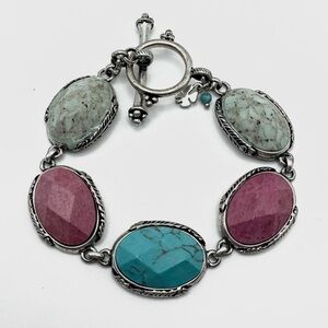 Lucky Brand Southwestern Boho Stone Toggle Bracelet with Feather Details